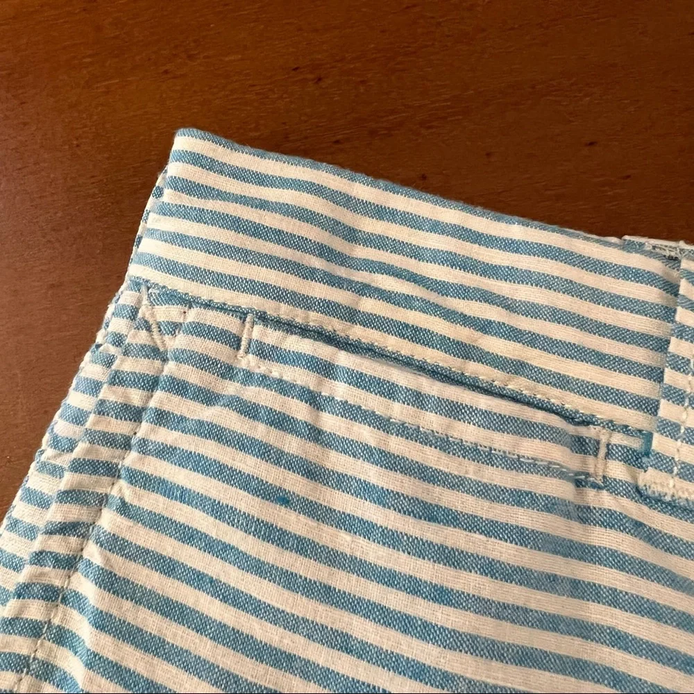 J.‎ Crew Striped 9” Inseam Stanton Shorts Linen Aqua Blue 30 Flat Front Beach